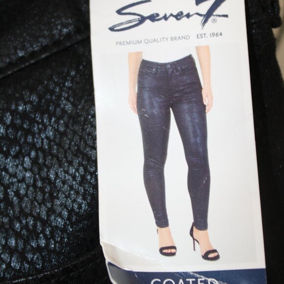 BIG SALE JEANS Seven7 Coated Skinny Faux Leather Black Viper Size 14 30” NWT's - Picture 1 of 16